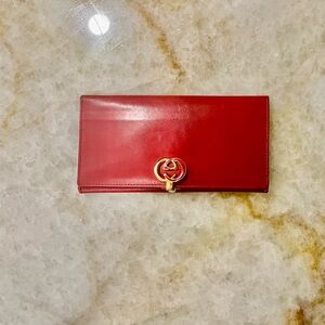 Gucci Red Leather Wallet with Gold Accents